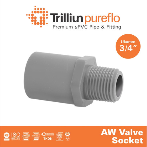 [EZM.4500226] Fitting Pipa uPVC Trilliunpureflo AW Valve Socket 3/4" Inch