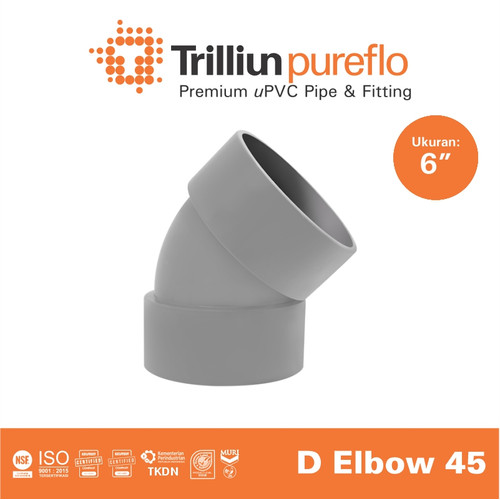 [EZM.4500057] Fitting Pipa uPVC Trilliunpureflo D Elbow 45° 6" Inch