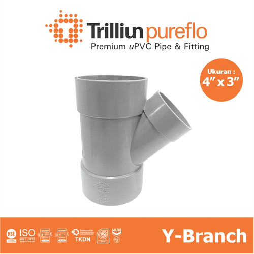 [EZM.4500012] Fitting Pipa uPVC Trilliunpureflo D Y-Branch 4" x 3" Inch