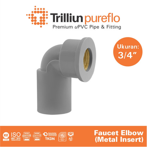 [EZM.4500020] Fitting Pipa uPVC Trilliunpureflo Faucet Elbow Metal Insert 3/4" Inch