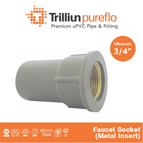 [EZM.4500038] Fitting Pipa uPVC Trilliunpureflo Faucet Socket Metal Insert 3/4" Inch
