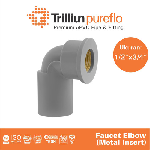[EZM.4500019] Fitting uPVC Trilliunpureflo Faucet Elbow Metal Insert 1/2"x 3/4" Inch