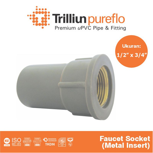 [EZM.4500009] Fitting uPVC Trilliunpureflo Faucet Socket Metal Insert 1/2"x3/4" Inch