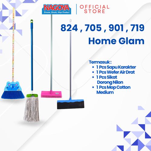 [EZM.8000023] HomeGlam -Sapu Karakter+Sikat dorong Nilon+Mop M Cotton+Wiper Air Drat
