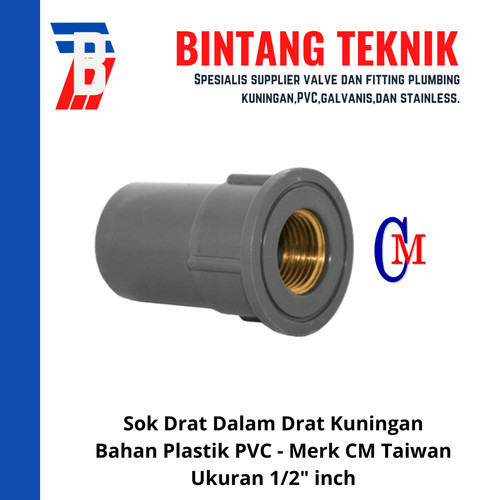 [EZR.2702310] Sok Drat Dalam (SDD) 1/2" inch PVC Drat Kuningan / Metal CM Taiwan