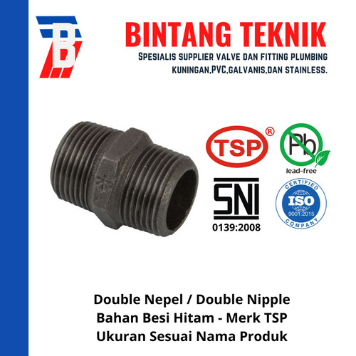 [EZR.2700970] Double Nepel 1/2" inch Besi Hitam TSP