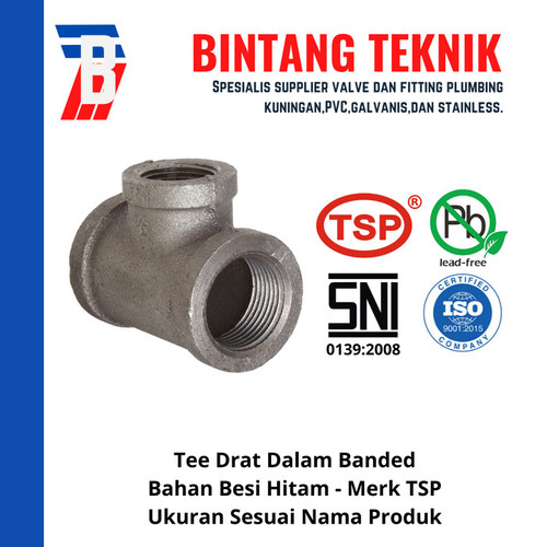 [EZR.2700992] Tee 3/4" inch Besi Hitam TSP Drat Dalam