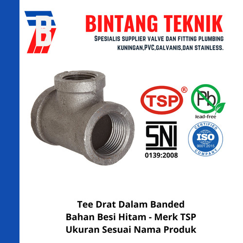 [EZR.2700993] Tee 1/2" inch Besi Hitam TSP Drat Dalam