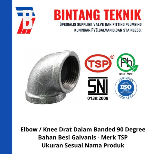 [EZR.2701018] Elbow / Knee 1/2" inch Besi Galvanis TSP 90 Derajat