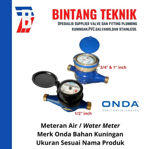 [EZR.2701086] Meteran Air 1" inch Kuningan Onda