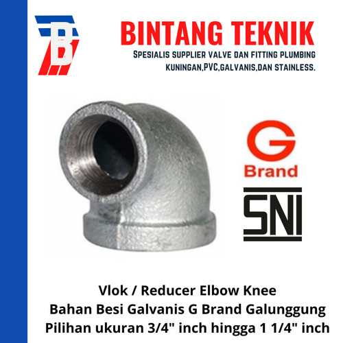 [EZR.2701293] Reducer Elbow / Knee 3/4" x 1/2" Galvanis G Brand Galunggung
