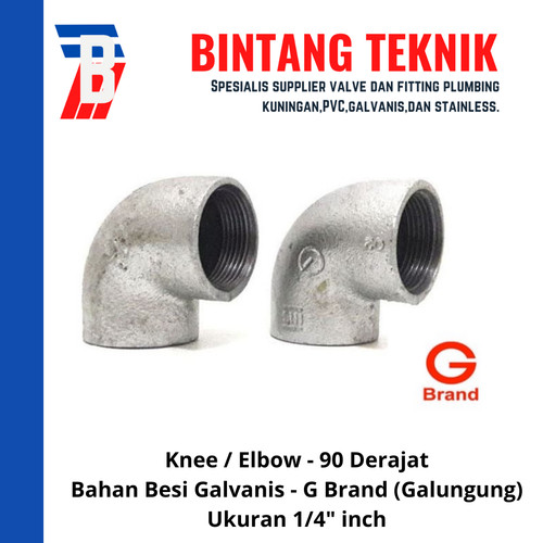 [EZR.2701483] Knee / Elbow 1/4" inch Besi Galvanis Galungung (G) Brand 90 Derajat