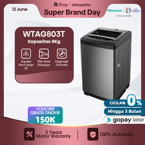 Hisense Mesin Cuci 1 Tabung 8 KG Top Loading Washing Machine WTAG803T
