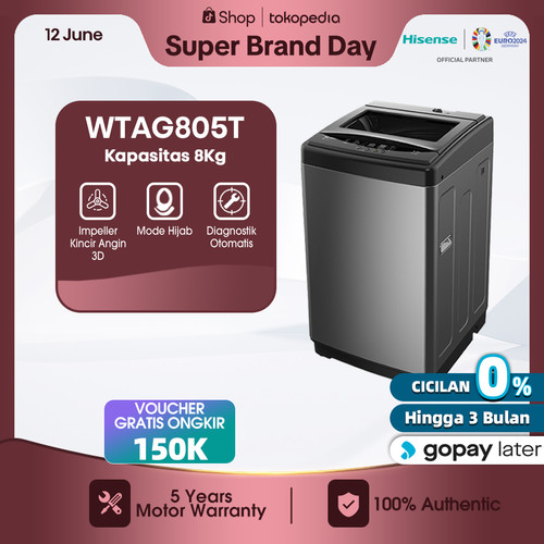 Hisense Mesin Cuci 1 Tabung Top Loading 8 KG Washing Machine WTAG805T