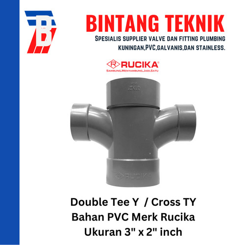 [EZR.2701495] Large Radius Double Tee Y 3" x 2" inch PVC Rucika D (Tipis)