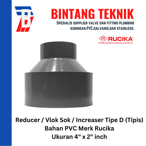 [EZR.2701514] Reducer Sok / Vlok Sok 4" x 2" PVC Rucika D - Increaser