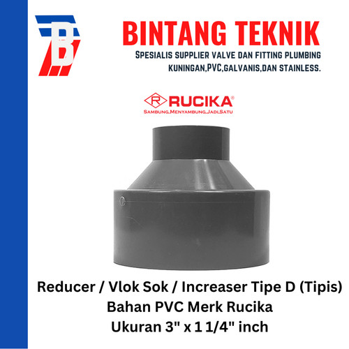 [EZR.2701518] Reducer Sok / Vlok Sok 3" x 1 1/4" PVC Rucika D - Increaser