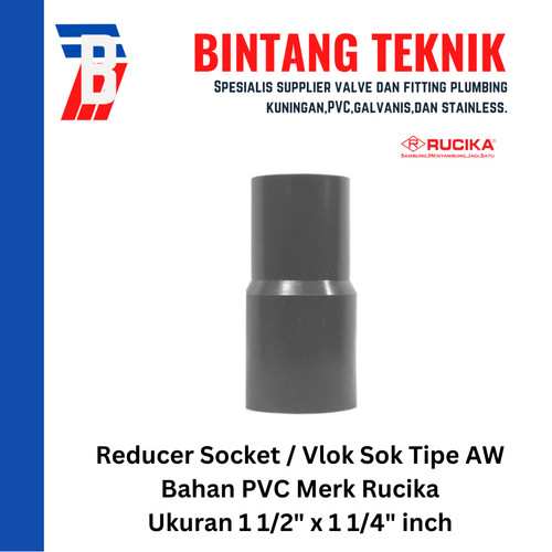 [EZR.2701734] Reducer Sok / Vlok Sok 1 1/2" X 1 1/4" PVC Rucika AW