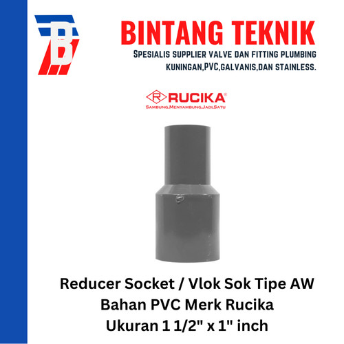 [EZR.2701735] Reducer Sok / Vlok Sok 1 1/2" X 1" PVC Rucika AW