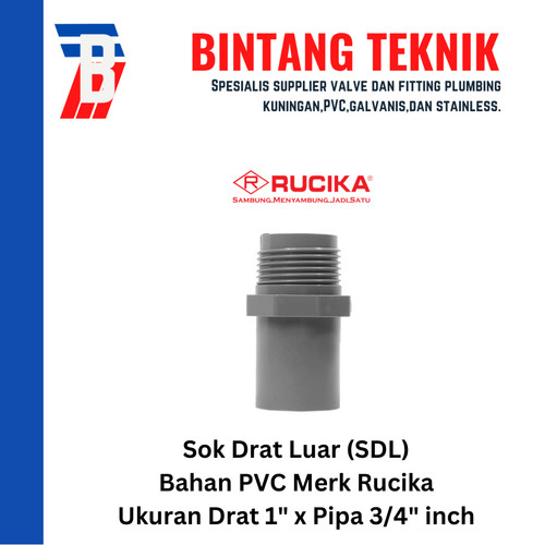 [EZR.2701776] Sok Drat Luar (SDL) PVC Rucika Drat 1" X Pipa 3/4" inch