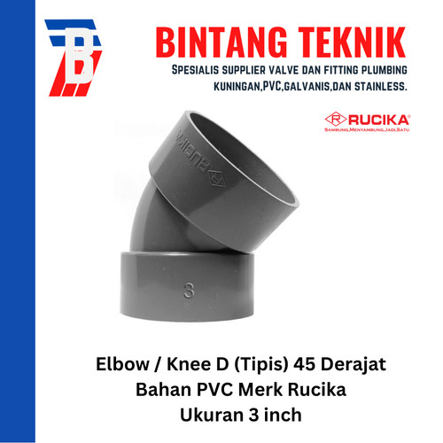 [EZR.2701798] Elbow / Knee PVC Rucika 3" Inch D (Tipis) 90 / 45 Derajat