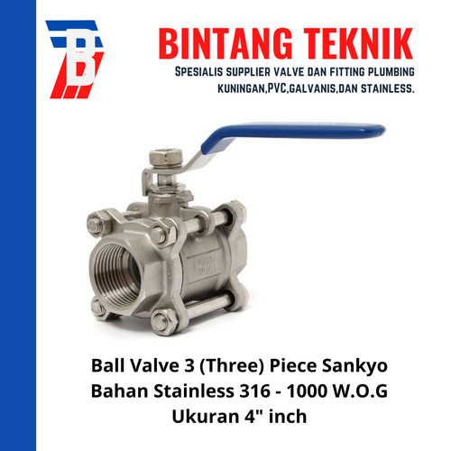 [EZR.2701834] Ball Valve 3 (Three) Piece 4" inch Stainless 316 Sankyo