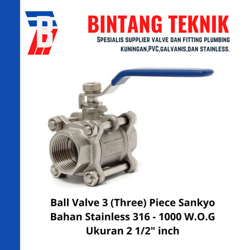 [EZR.2701836] Ball Valve 3 (Three) Piece 2 1/2" inch Stainless 316 Sankyo