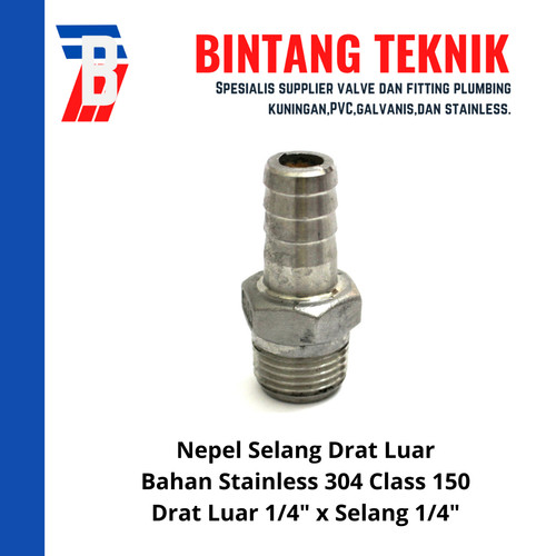 [EZR.2701901] Nepel Selang Stainless (SUS) 304 Drat Luar 1/4" x Selang 1/4"