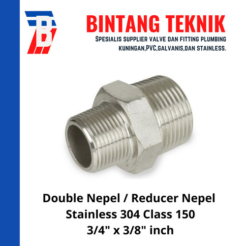 [EZR.2702016] Double Nepel / Reducer Nepel (Nipple) 3/4" x 3/8" Stainless 304 #150