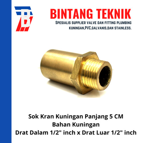 [EZR.2702065] Sok (Sock) Kran Panjang Kuningan Drat Dalam 1/2" x Drat Luar 1/2"