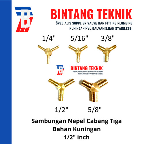 [EZR.2702089] Sambungan Nepel Selang Cabang Tiga Kuningan 1/2" inch