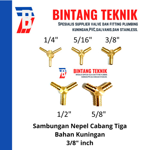 [EZR.2702090] Sambungan Nepel Selang Cabang Tiga Kuningan 3/8" inch