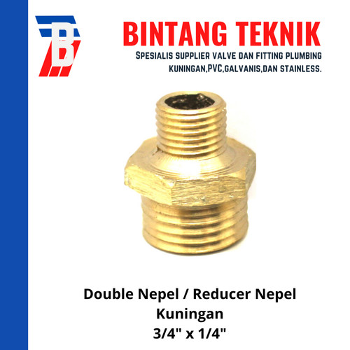 [EZR.2702144] Double Nepel (Nipple) Kuningan / Reducer Nepel Kuningan 3/4" x 1/4"