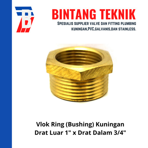 [EZR.2702148] Vlok Ring Kuningan (Bushing) Drat Luar 1" x Drat Dalam 3/4"