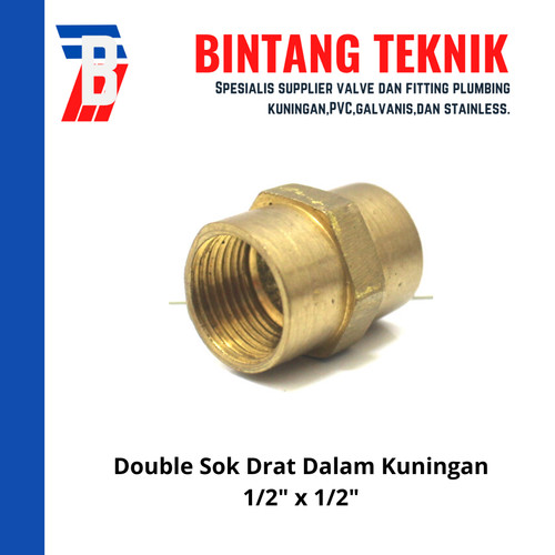 [EZR.2702157] Double Sok (Sock) Drat Dalam Kuningan 1/2" x 1/2"