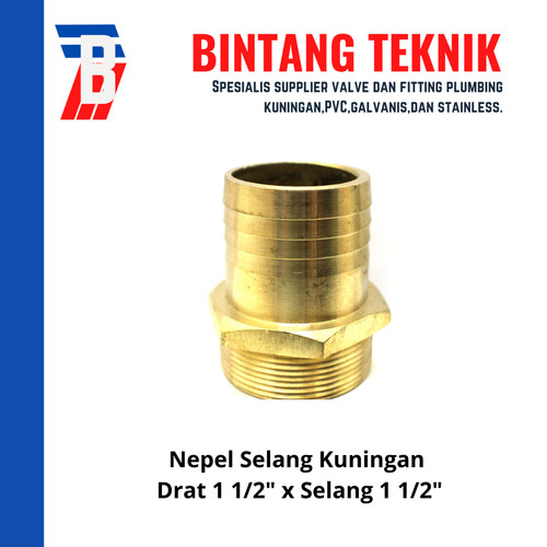[EZR.2702175] Nepel (Nipple) Selang Kuningan Drat 1 1/2" x Selang 1 1/2"