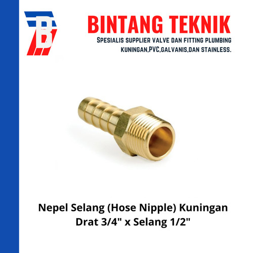 [EZR.2702268] Nepel (Nipple) Selang Kuningan Drat 3/4" x Selang 1/2"