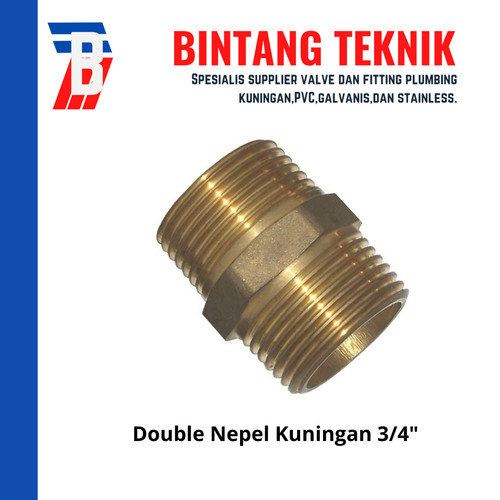 [EZR.2702275] Double Nepel (Nipple) kuningan ukuran 3/4 inch