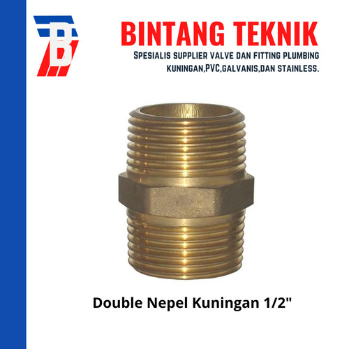 [EZR.2702276] Double Nepel (Nipple) kuningan ukuran 1/2 inch