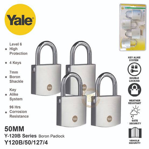 Yale Gembok Padlock Y120B-50-127-4 High Protection Padlock Solid Brass