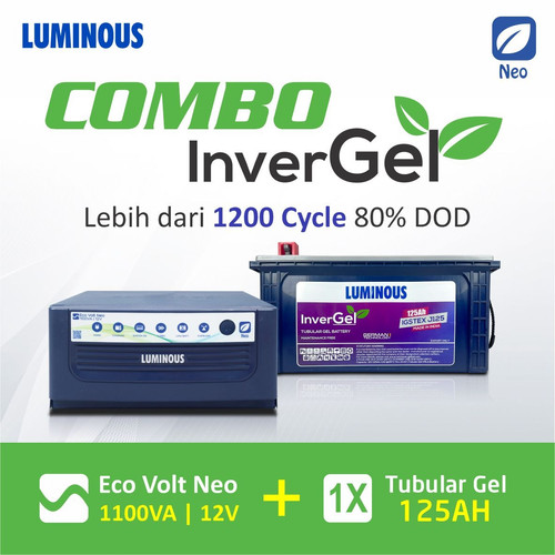 [EZR.3000018] COMBO LUMINOUS Inverter Eco Volt 1000VA 12V baterai 125AH tubular GEL