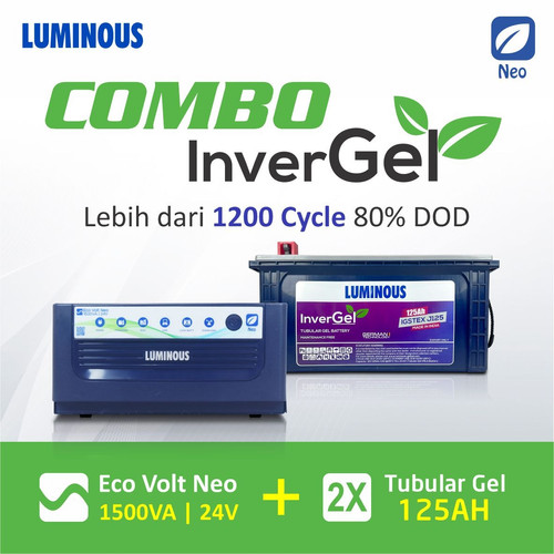 [EZR.3000019] COMBO LUMINOUS Inverter Eco Volt 1500VA 24V baterai 125AH tubular GEL