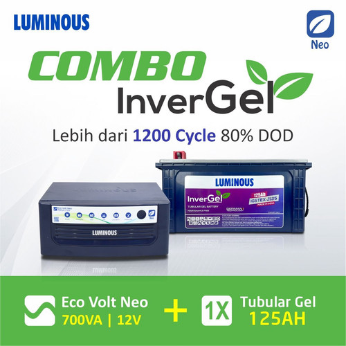[EZR.3000016] COMBO LUMINOUS Inverter Eco Volt 700VA 12V baterai 125AH tubular GEL