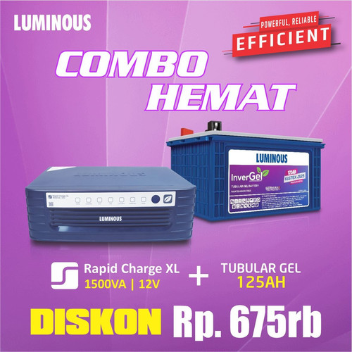 [EZR.3000020] LUMINOUS paket Inverter Rapid 1500VA 12V + baterai Tubular gel 125ah