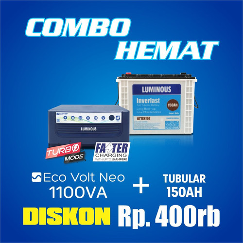 [EZR.3000029] PROMO COMBO PAKET 1100VA ECO VOLT NEO+ BATERAI 150AH TUBULAR LUMINOUS