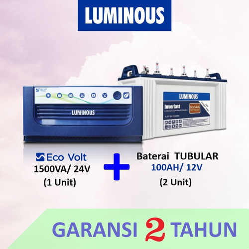 [EZR.3000043] PROMO COMBO PAKET 1500VA ECO VOLT + BATERAI 100AH TUBULAR LUMINOUS