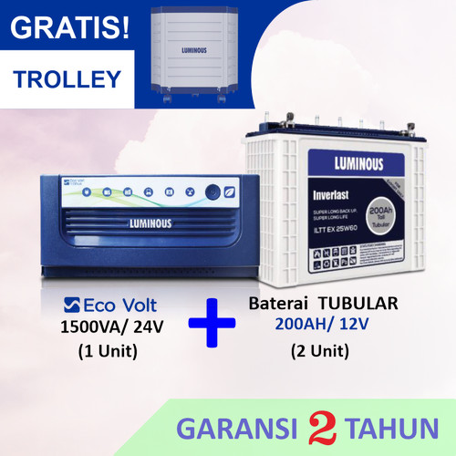 [EZR.3000042] PROMO COMBO PAKET 1500VA ECO VOLT + BATERAI 200AH TUBULAR LUMINOUS