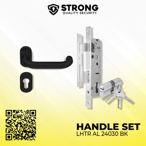 Handle pintu aluminium 1 Set Lengkap  Strong oval 24030 BK