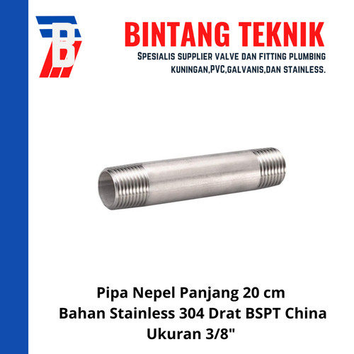 [EZR.2700138] Pipa Nepel (Nipple) 20 cm 3/8" inch Stainless 304