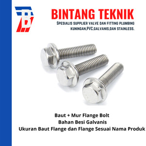 [EZR.2700215] Baut Flange Bolt M16x55 1" inch Besi Galvanis